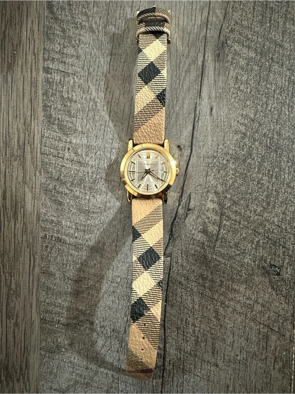 Burberry Beige and Black Plaid Gold-Tone Watch